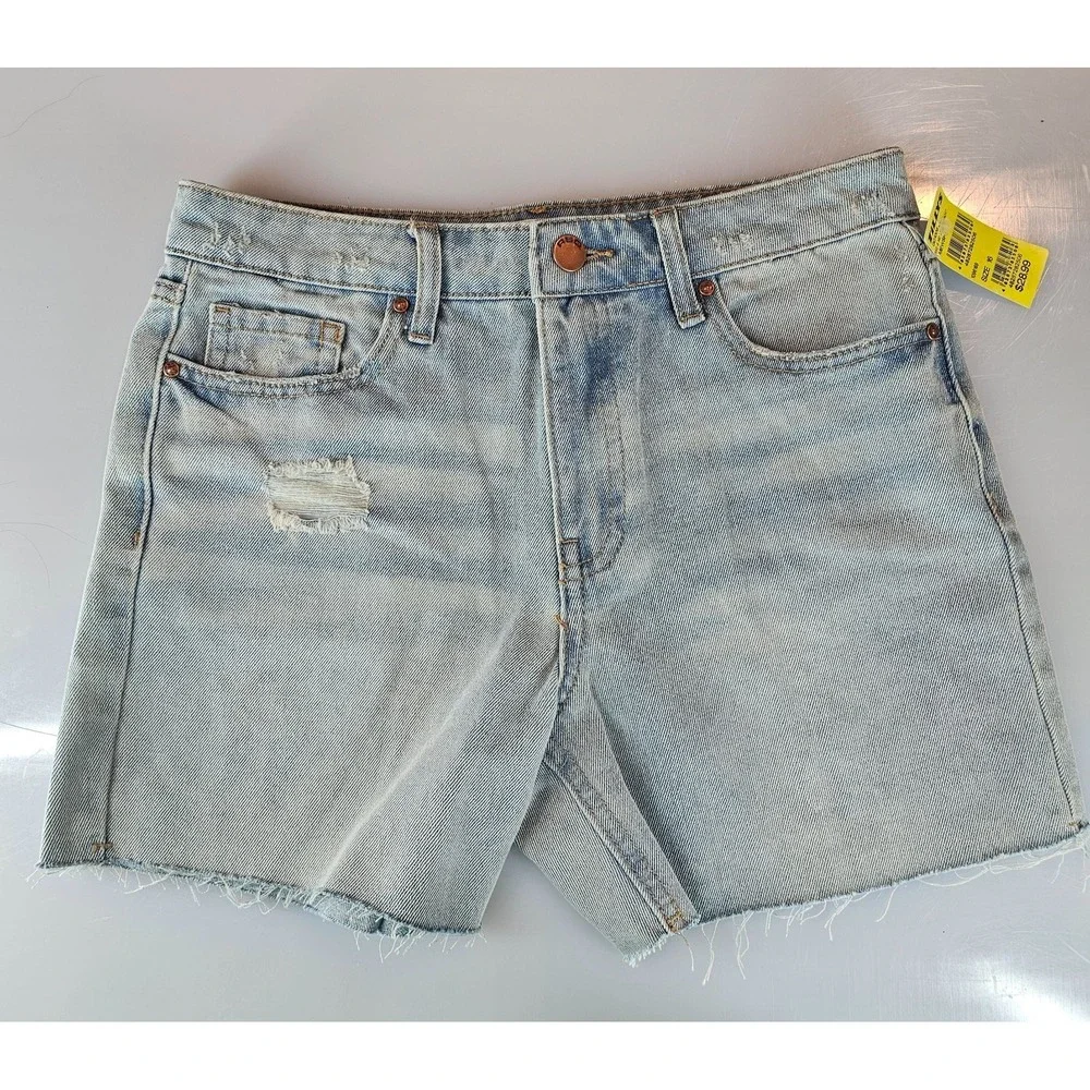RSQ Girl Denim Shorts 7 Mid Length Short Fray Tilly Med Wash GD1006 NWT - Picture 1 of 13